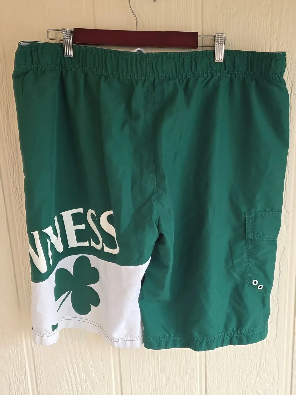 Men's Guinness Green Swim Trunks with White Contrast and Shamrock, Size XXL